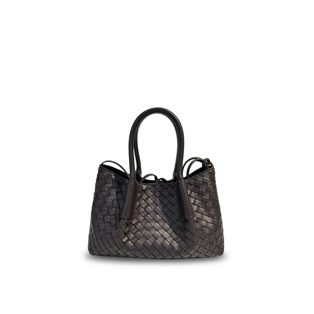 Leather New Woven Tote Bag Hand Crossbody One Shoulder Underarm Bag Women's Large Capacity Bag Mommy Bag