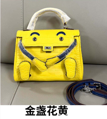 New Arrival Cute Smiley Face Kelly-Inspired Bag for Women, A Trendy Textured Top-Handle Shoulder Crossbody Handbag with Croc-Effect Finish & Versatile Style