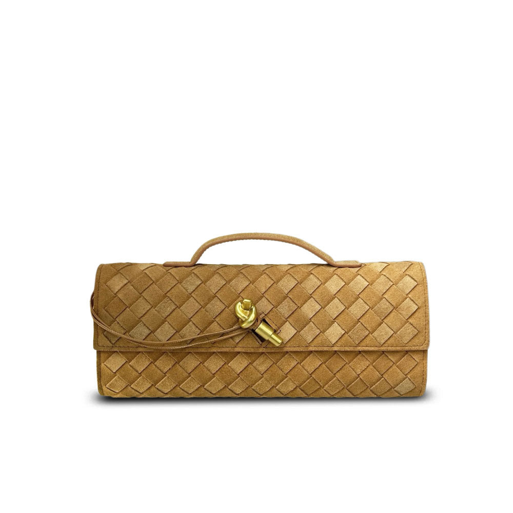 Fall/Winter Matte Suede Woven Evening Clutch, Horizontal Baguette Bag with Latch, High-End Light Luxury for Women
