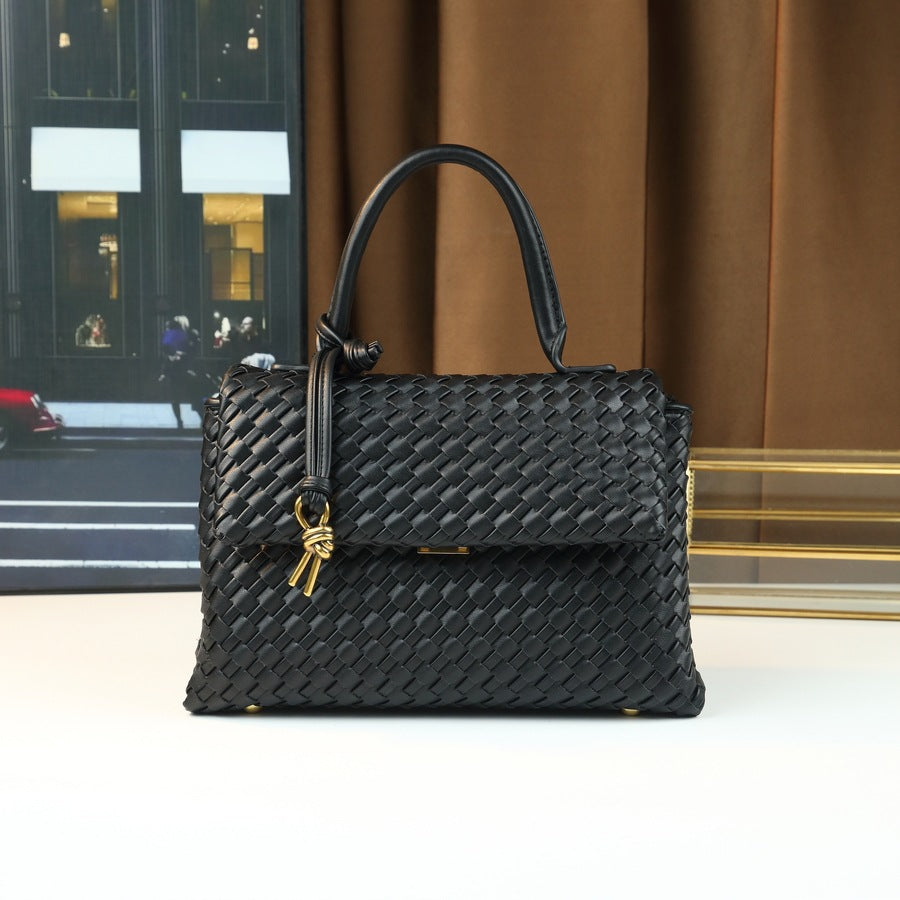 Handwoven Mini Square Bag for Women Niche Designer Briefcase Commuter Tote, Minimalist Versatile Top Handle Handbag with Artisan Weave Craftsmanship