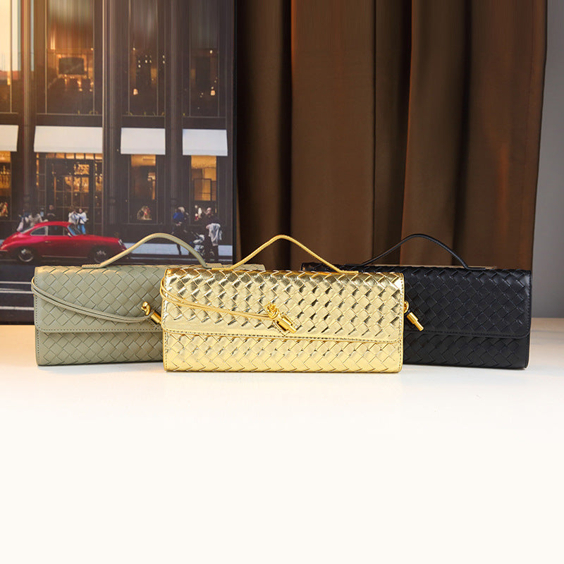 New Fall/Winter Hand-Woven Baguette Bag for Women, A Versatile Horizontal Clutch with Elegant Shoulder Crossbody Design, Perfect for Everyday Style