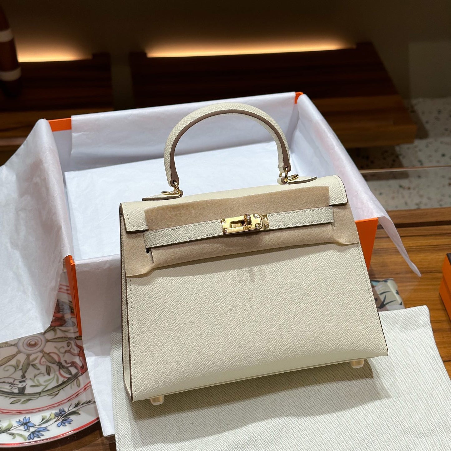 Genuine Leather Palm Pattern 2nd Gen Kelly-Style Handbag for Women, Gold & Silver Hardware Top Handle Shoulder Crossbody Purse, Fashionable Bag for Ladies