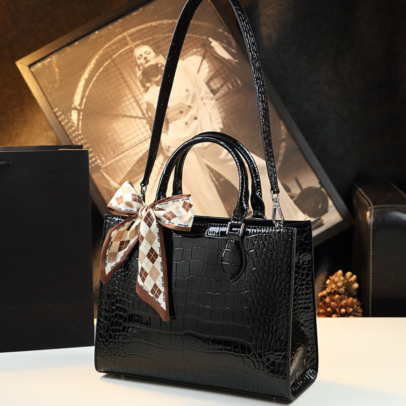 New Arrival High-End Croc-Effect Genuine Leather Bag for Women, A Large Capacity Top-Handle Shoulder Crossbody Handbag with Premium Design, Perfect for Moms