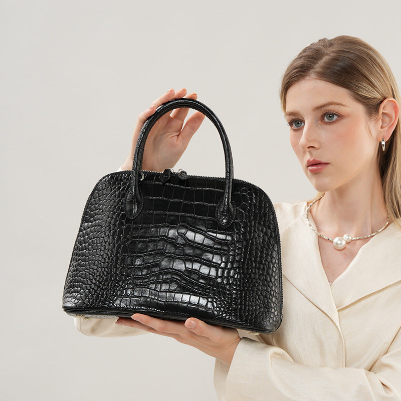 Women's Top-Layer Cowhide Croc-Effect Shell Tote Bag, Large Capacity Top-Handle Crossbody Commuter Handbag with Premium Design, Ideal Gift