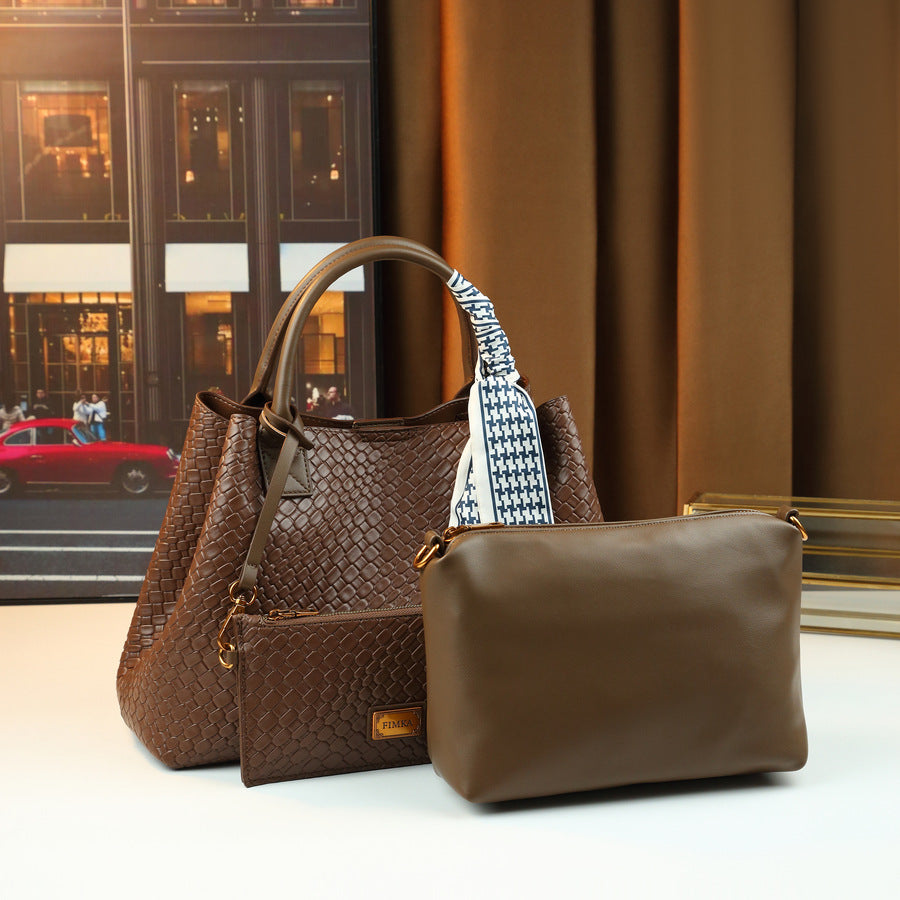 Woven Tote Bag Set for Women Large Capacity Sub-Bag Handbag, Minimalist Versatile Picnic Basket Shoulder Purse with Artisan Woven Craftsmanship