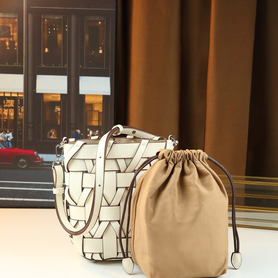 Woven Cylindrical Crossbody Bag Set for Women Underarm Shoulder Handbag with Detachable Sub-Pouch, Fresh Versatile Purse with Artisan Texture