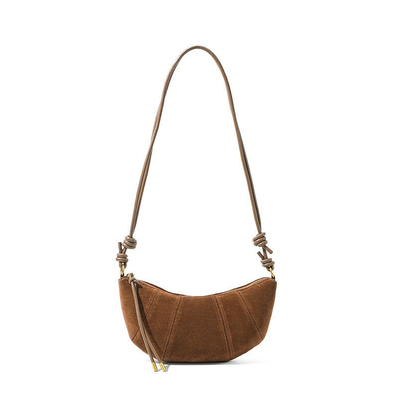 Ultra-Light Matte Cowhide Commute Bag, Premium Niche Design Crossbody Top Handle Purse, Genuine Leather Horn-Shape Handbag for Women