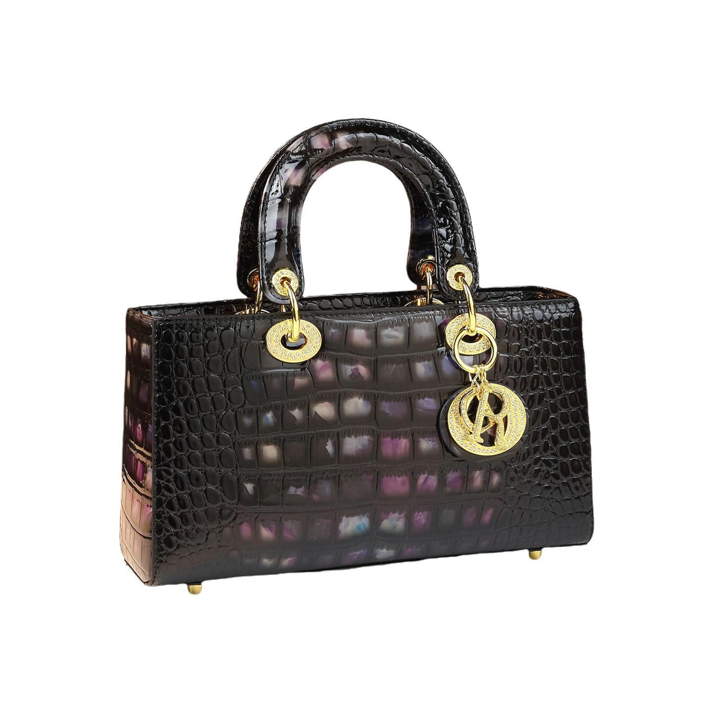 New Arrival Croc-Effect Lady-Inspired Small Square Bag for Women, A Light Luxury Genuine Leather Shoulder Top-Handle Crossbody Handbag with Premium Design