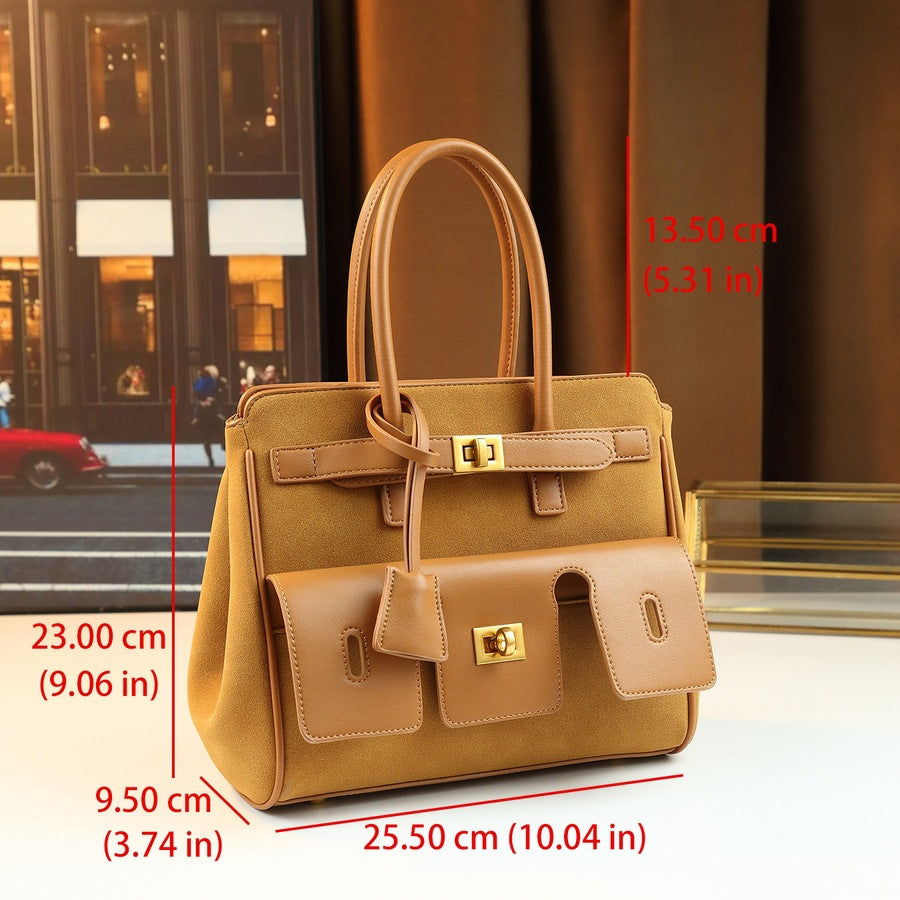 Suede-Like Business Tote Bag for Women Modern Commuter Shoulder Handbag, Structured Mini Square Purse with Soft Texture and Versatile Style