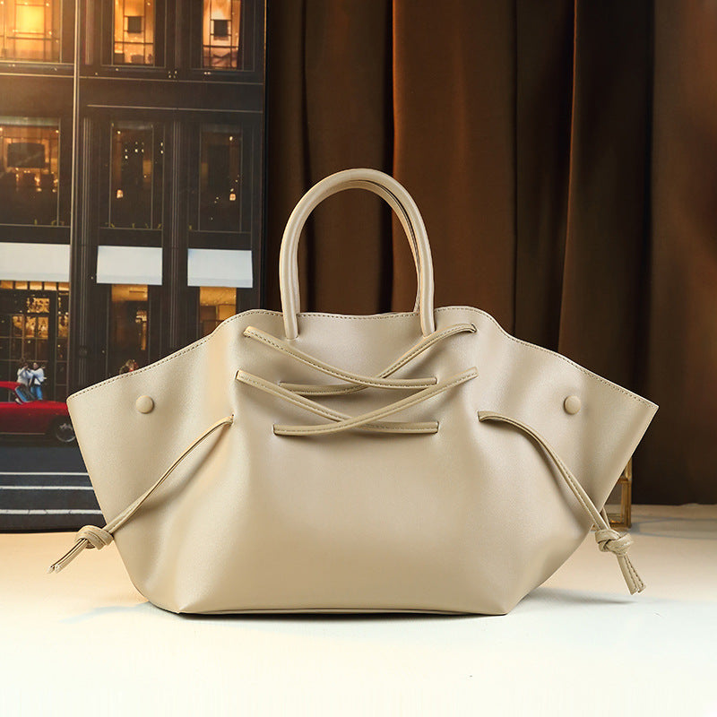 Solid Color Drawstring Tote Bag for Women Large Capacity Casual Commuter Shoulder Crossbody Handbag with Minimalist Design