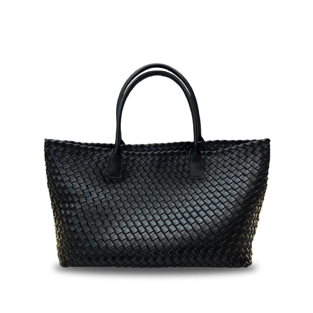 Leather woven vegetable basket cowhide tote large capacity underarm hand bag female