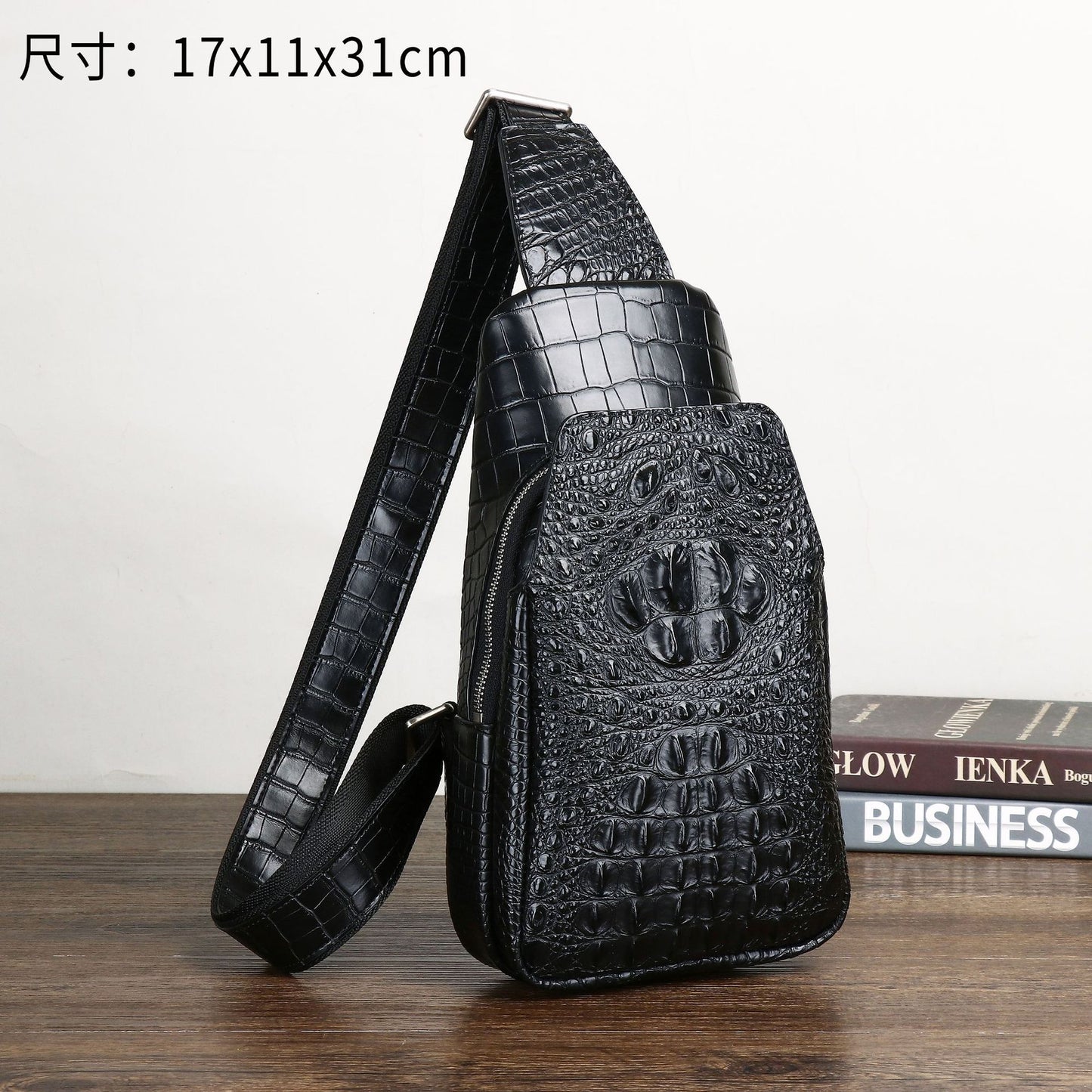 Premium  Croc-Effect Men's Chest Bag, A Large Capacity Crossbody Shoulder Front Pack with High-End Trendy Design, Perfect for Everyday & Travel