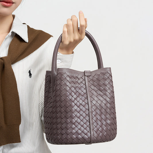 Handwoven Solid Color Mother-Child Bucket Bag, Trendy Casual Shoulder Crossbody Purse, Versatile Handbag for Women