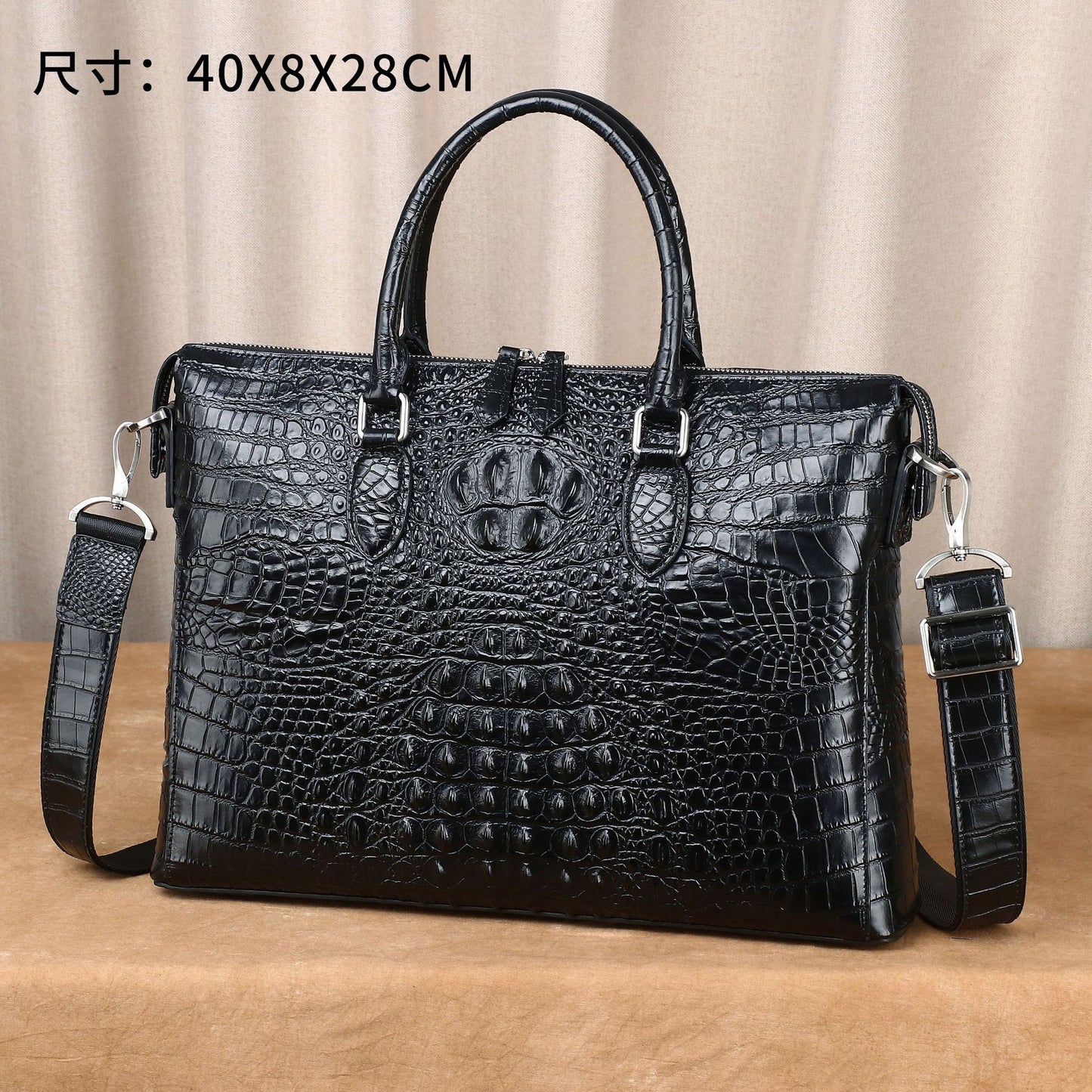 New Arrival Croc-Effect Genuine Leather Business Briefcase for Men, A Large Capacity Single-Zip Top-Handle Bag with Fashionable Design, Perfect for Office & Travel