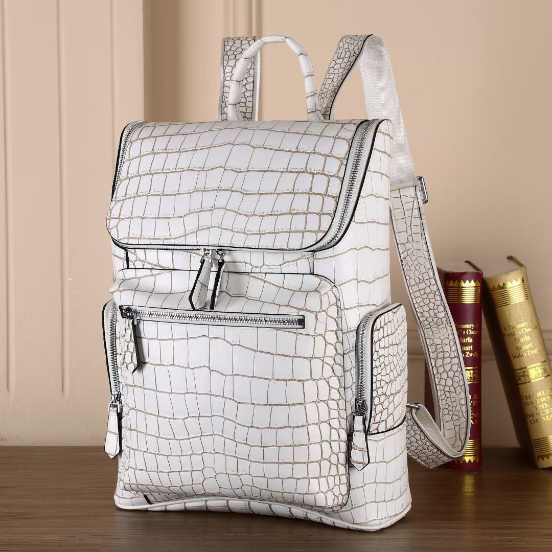 New Arrival Matte Croc-Effect Genuine Leather Backpack for Men, A Large Capacity High-End Laptop Backpack with Business Design, Perfect for Work & Travel
