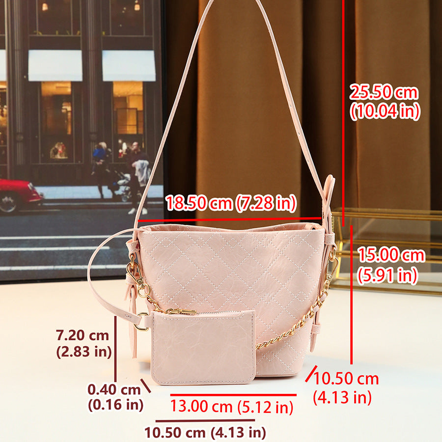 Quilted Chain Bucket Bag Set for Women Korean Style Shoulder Crossbody Handbag, Versatile Travel Purse with Detachable Sub-Bag