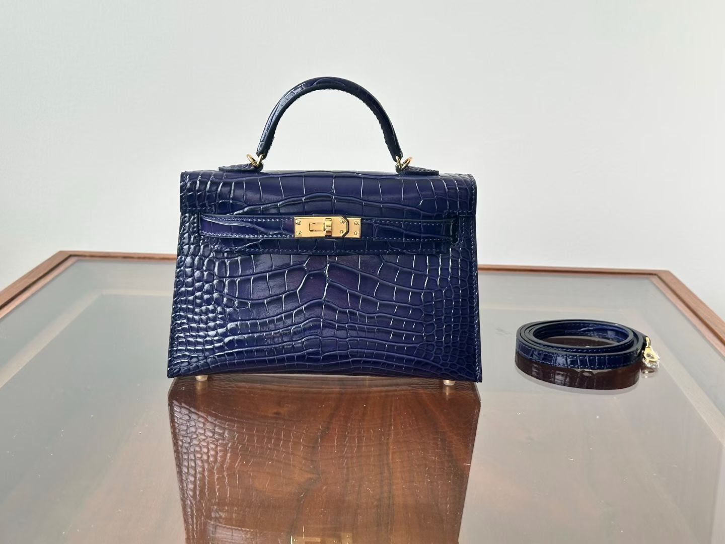 Genuine Leather High-Gloss Crocodile-Embossed Kelly-Style Bag for Women, New 2nd Gen Mini Top Handle Shoulder Purse, Premium Handbag for Ladies