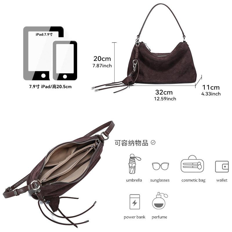 Genuine Leather Suede Tote Bag for Women Vintage Stylish Large Capacity Shoulder Handbag with Soft Premium Texture