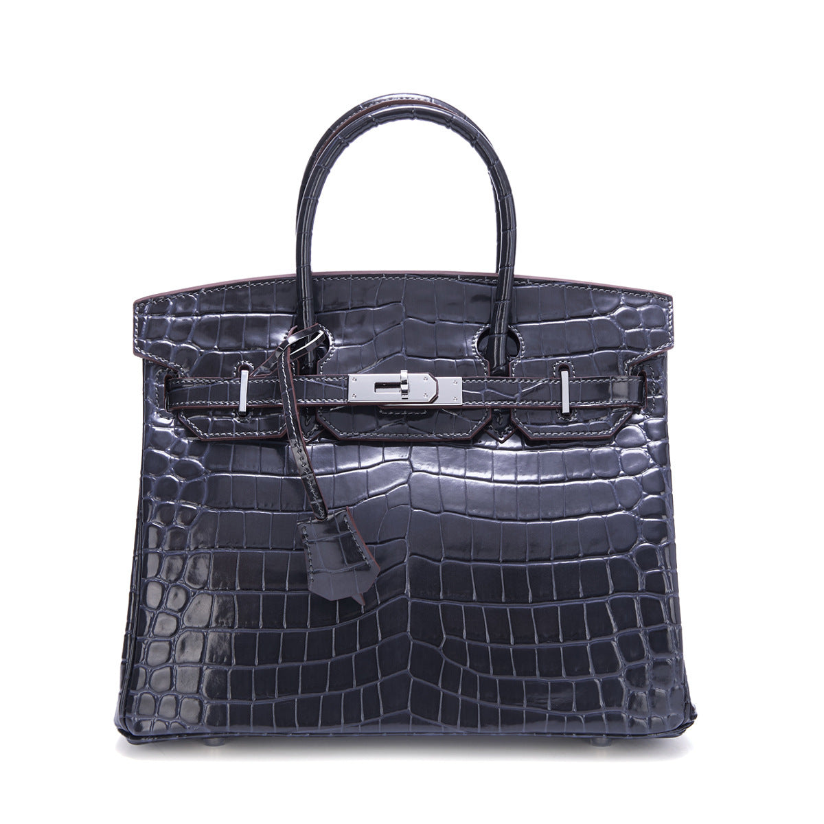 Genuine Leather Patent Crocodile-Embossed Birkin-Style Bag for Women, New Fashionable Top Handle Shoulder Crossbody Purse with Silver-Tone Hardware, Trendy Handbag for Ladies