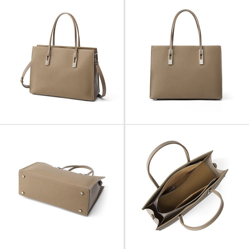 Premium Top Layer Cowhide Large Capacity Tote Bag, Fashionable Shoulder Handbag, Perfect Notebook Carryall for Women