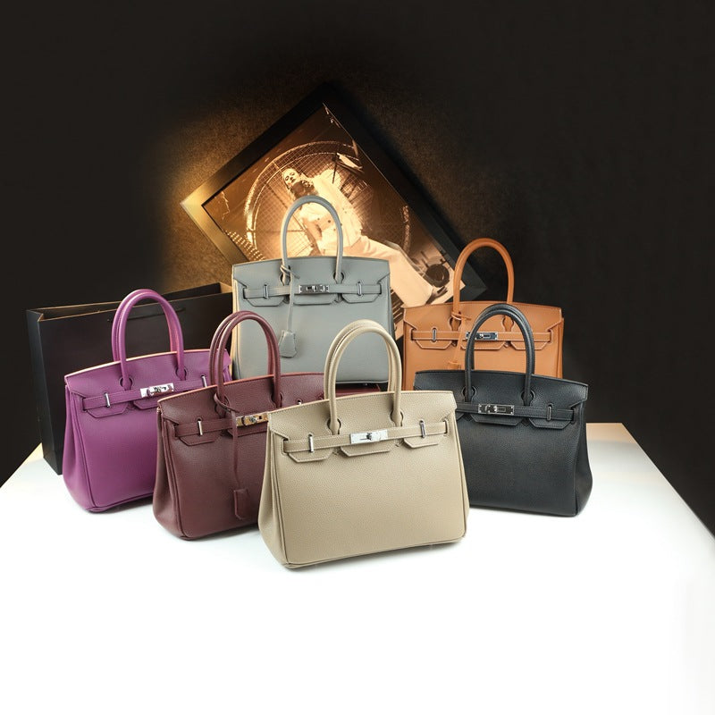 New Arrival Pebbled Leather Birkin-Inspired Tote Bag for Women, Large Capacity Turn-Lock Shoulder Crossbody Handbag with Light Luxury Style, Perfect Commuter Purse for Work & Everyday