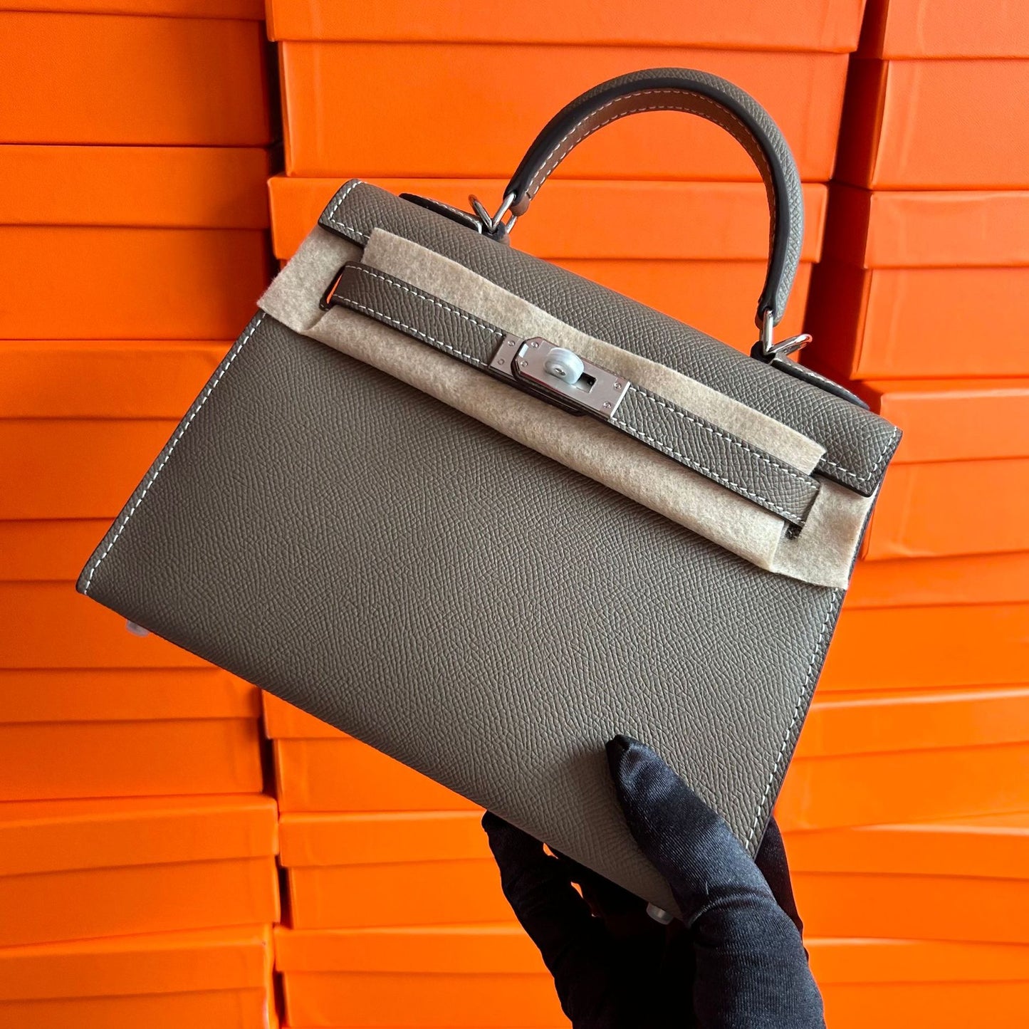 Genuine Leather Palm Texture 2nd Gen Kelly-Style Bag for Women, New Mini Birkin-Style Top Handle Crossbody Purse, Premium Trendy Handbag for Ladies