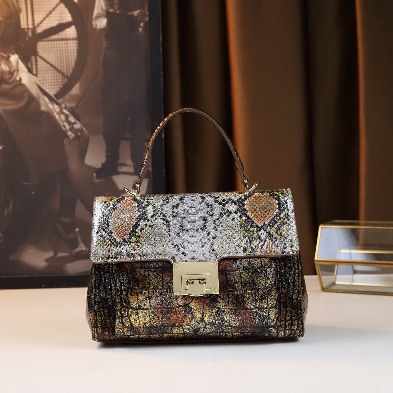 New Arrival Croc & Snake-Effect Top-Handle Bag for Women, A Versatile Premium Shoulder Crossbody Handbag with Trendy Design, Perfect Everyday Purse