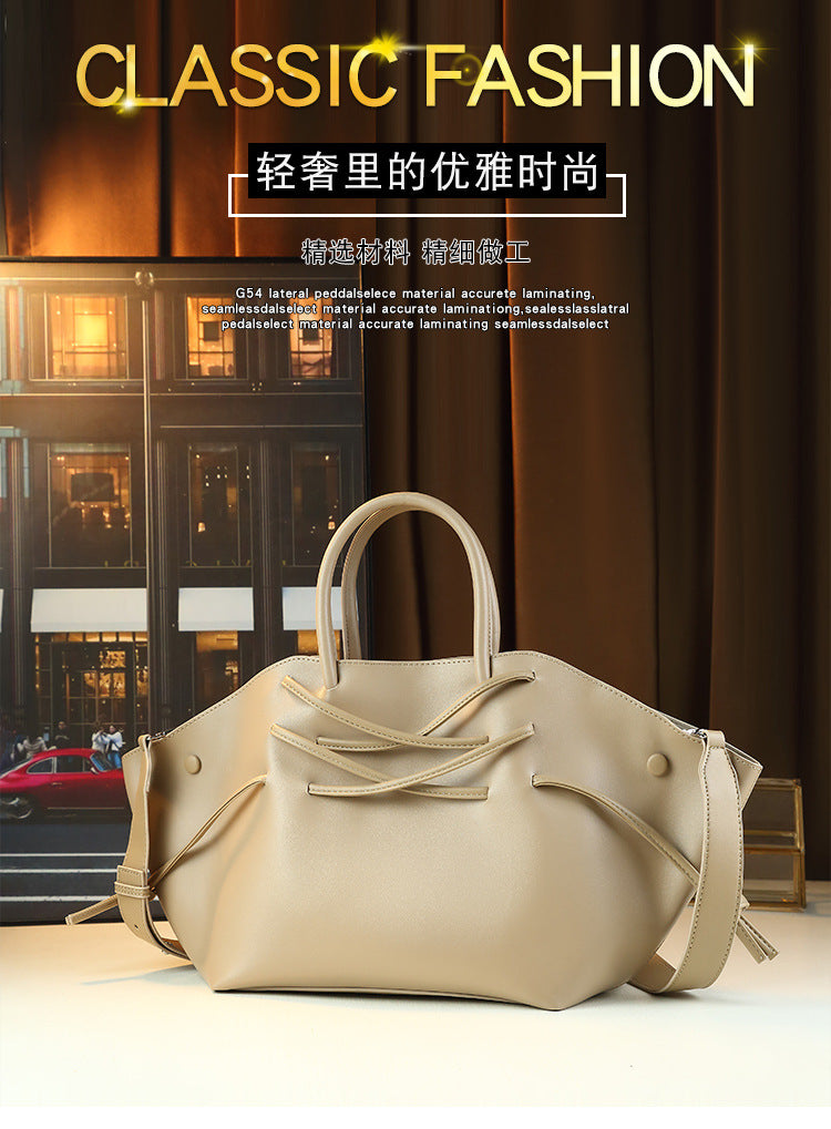 Solid Color Drawstring Tote Bag for Women Large Capacity Casual Commuter Shoulder Crossbody Handbag with Minimalist Design