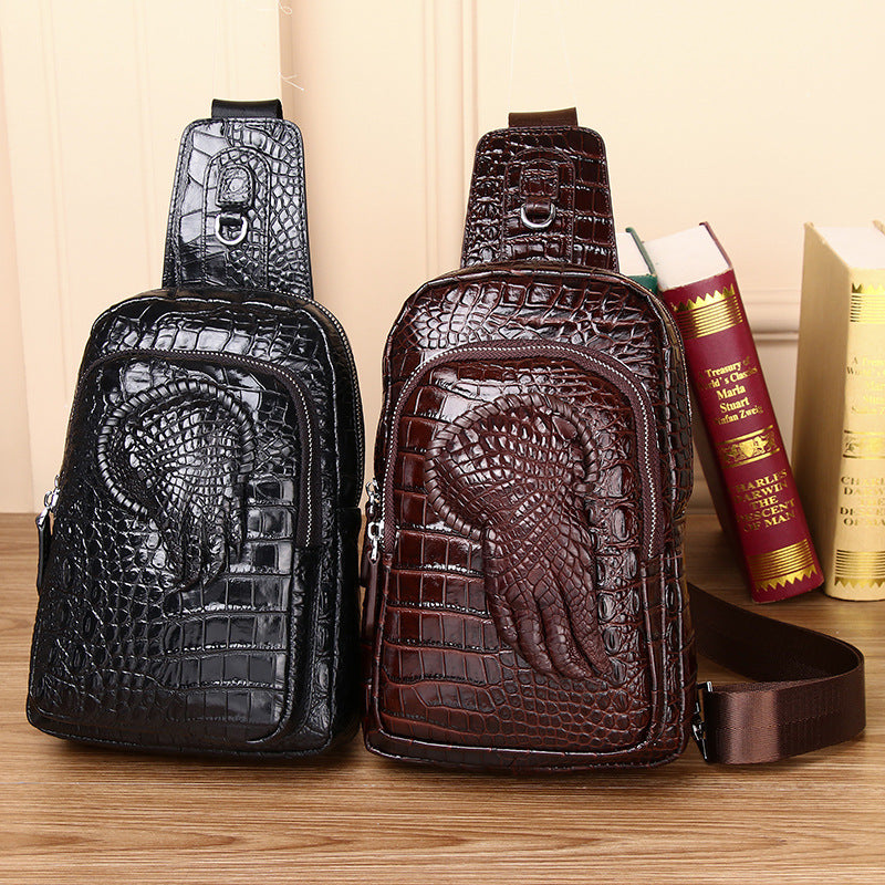 New Arrival Croc-Effect Genuine Leather Chest Bag for Men, A Multi-Functional Crossbody Shoulder Business Bag with Trendy Claw Design, Perfect for Travel & Daily Use