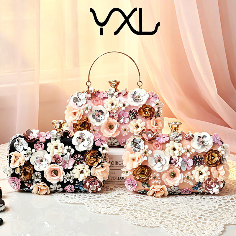 Exquisite Hand-Embroidered Floral Sequin Evening Bag for Women, A Vintage Top-Handle Banquet Purse Perfect for Formal Dresses & Special Occasions