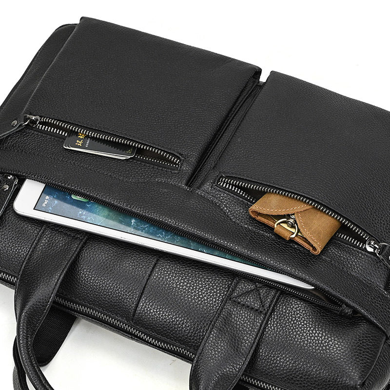 Genuine Cowhide Minimalist Business Briefcase for Men, Fashionable Laptop Top Handle Shoulder Bag, Bestseller Work Commute Bag for Gentlemen