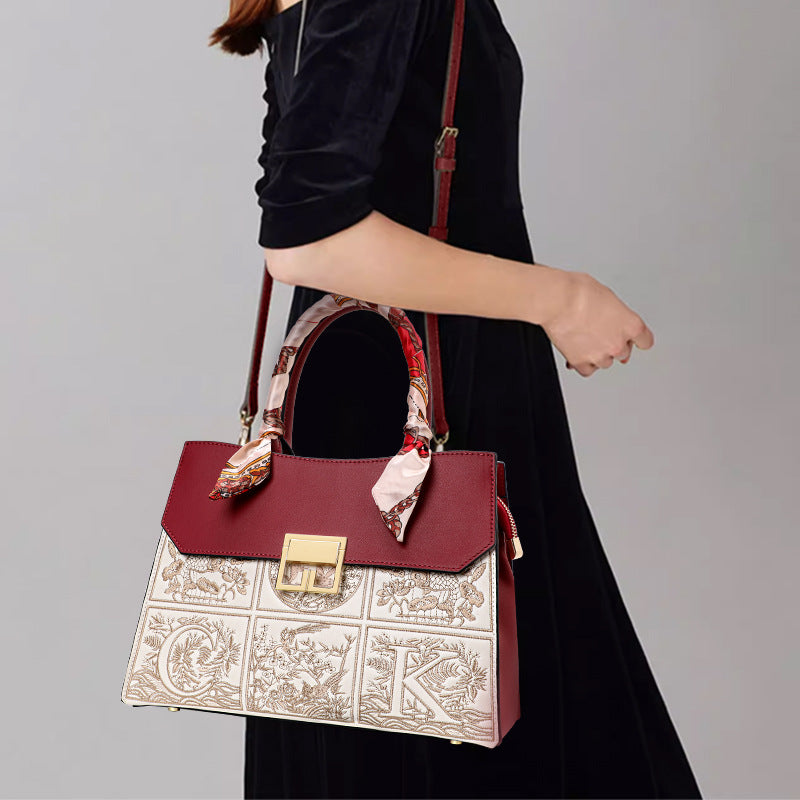 New Fall Winter Cowhide Mom Bag, Versatile Crossbody Top Handle Purse, Premium Genuine Leather Wedding Handbag for Women