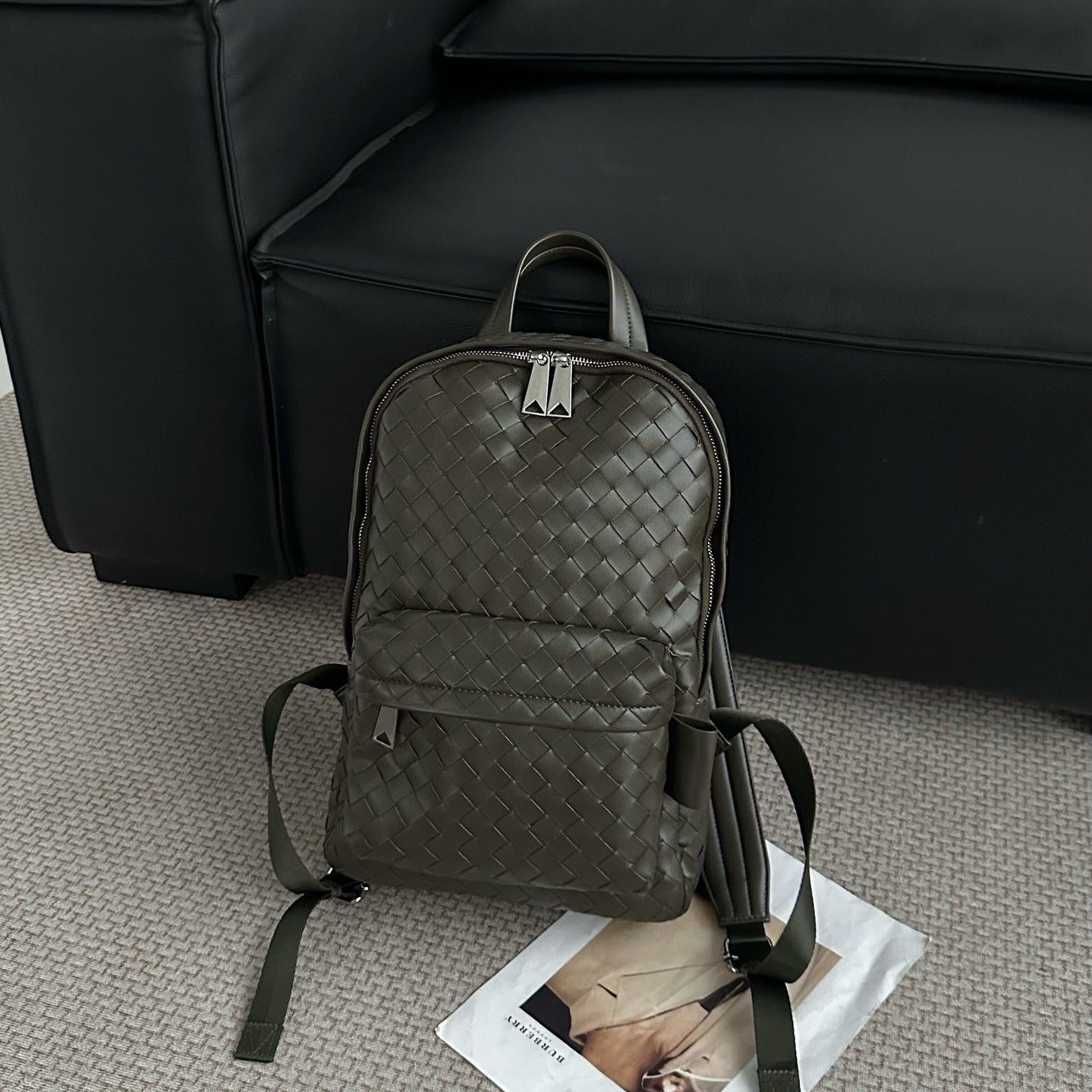Woven backpack, first layer cowhide leather, business travel commuting large-capacity computer bag, high-end sense, the same travel bag for men and women