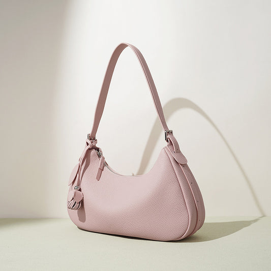 Candy Color Crescent Bag in Genuine Leather, Original Minimalist Large Capacity Underarm Shoulder Purse, Premium Versatile Handbag for Women
