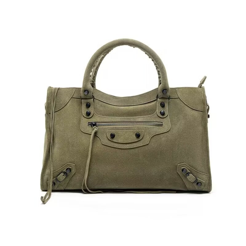 Genuine Matte Cowhide Biker Bag for Women, New Vintage Style Premium Top Handle Crossbody Purse, Fashionable Trendy Versatile Handbag for Ladies