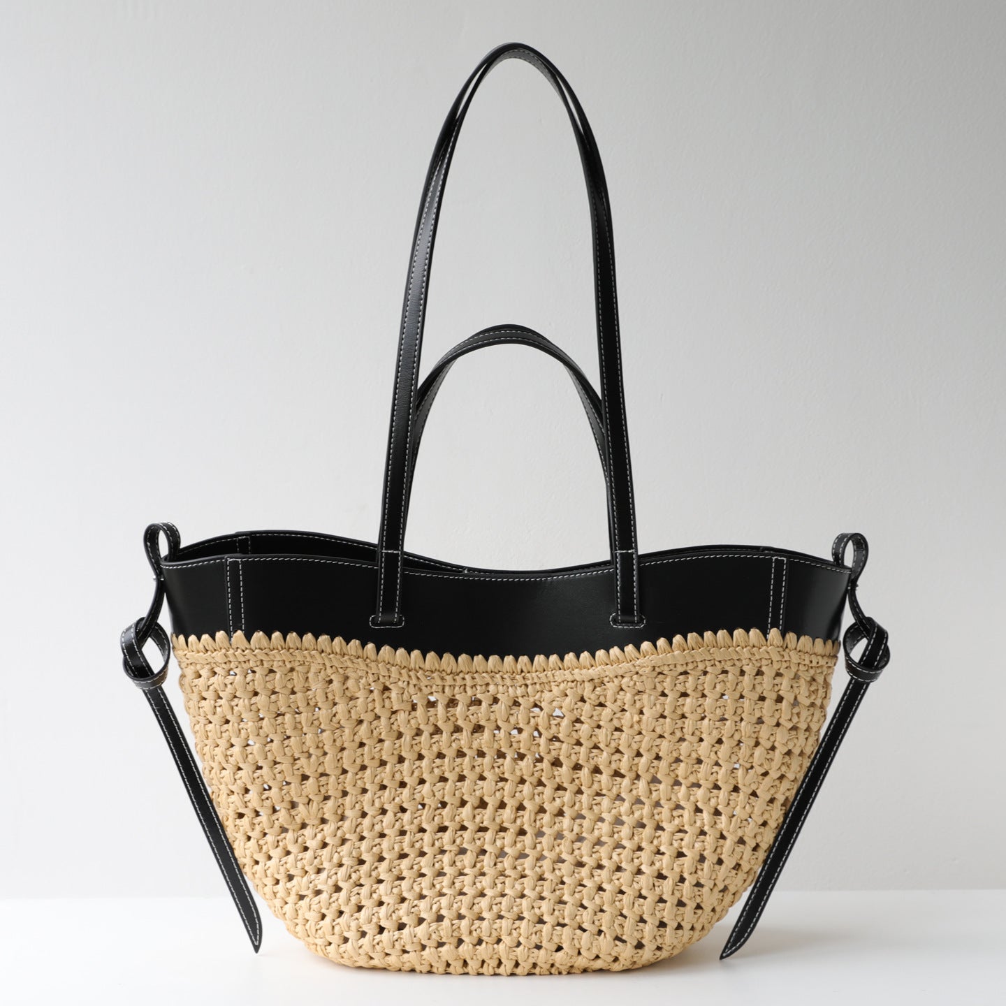 Straw Woven Underarm Beach Bag for Women Cowhide Leather Patchwork Shoulder Handbag, Resort Style Purse with Large Capacity