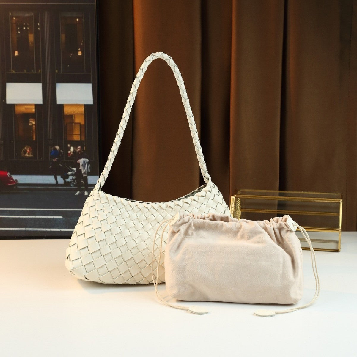 Handwoven Shoulder Bag for Women Minimalist Casual Crossbody Purse, Artisan Crafted Underarm Handbag with Natural Woven Texture