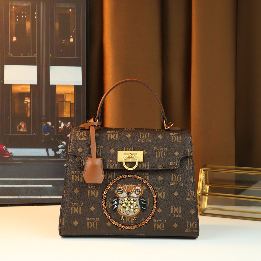 Vintage Owl Letter Print Mini Square Bag for Women Shoulder Handbag, European Fashion Versatile Purse with Unique Design
