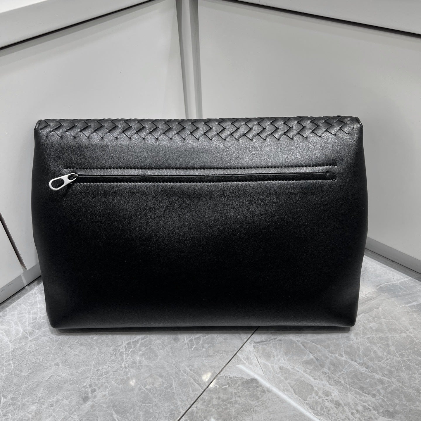 Woven Leather Clutch Briefcase, Large Flap Business Casual Square Envelope Bag, Unisex