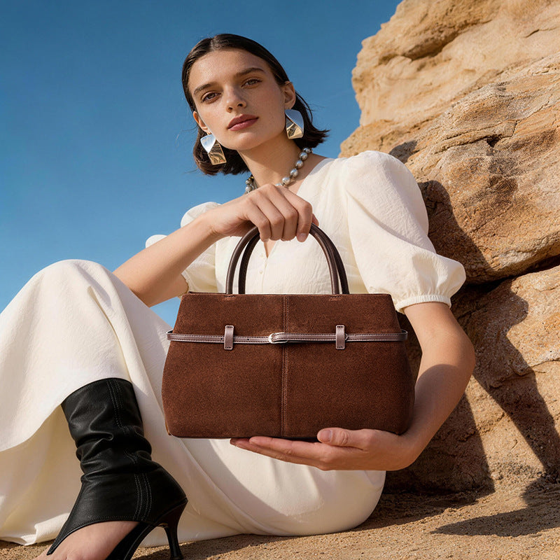 Genuine Matte Suede Leather Tote Bag for Women, New Premium Large Capacity Shoulder Crossbody Top Handle Purse with Zipper, Stylish Everyday Handbag for Ladies