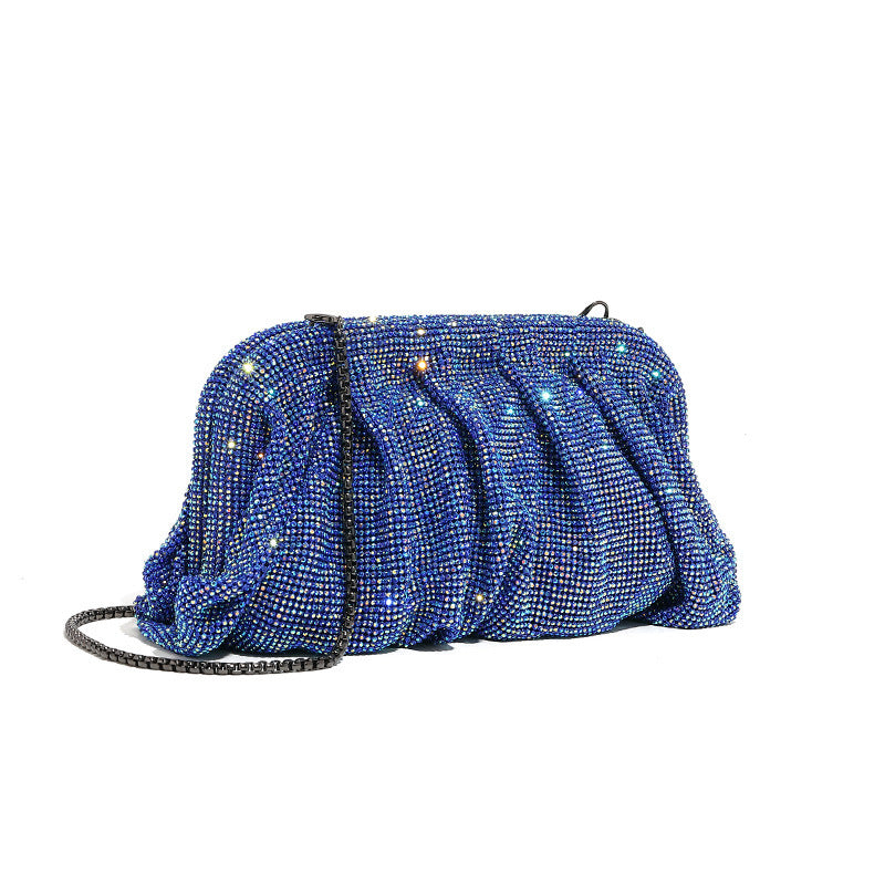 Light Luxury Handmade Rhinestone Evening Clutch for Women, Sparkly Pleated Party Bag, Crystal-Studded Shoulder Crossbody Purse for Formal Events