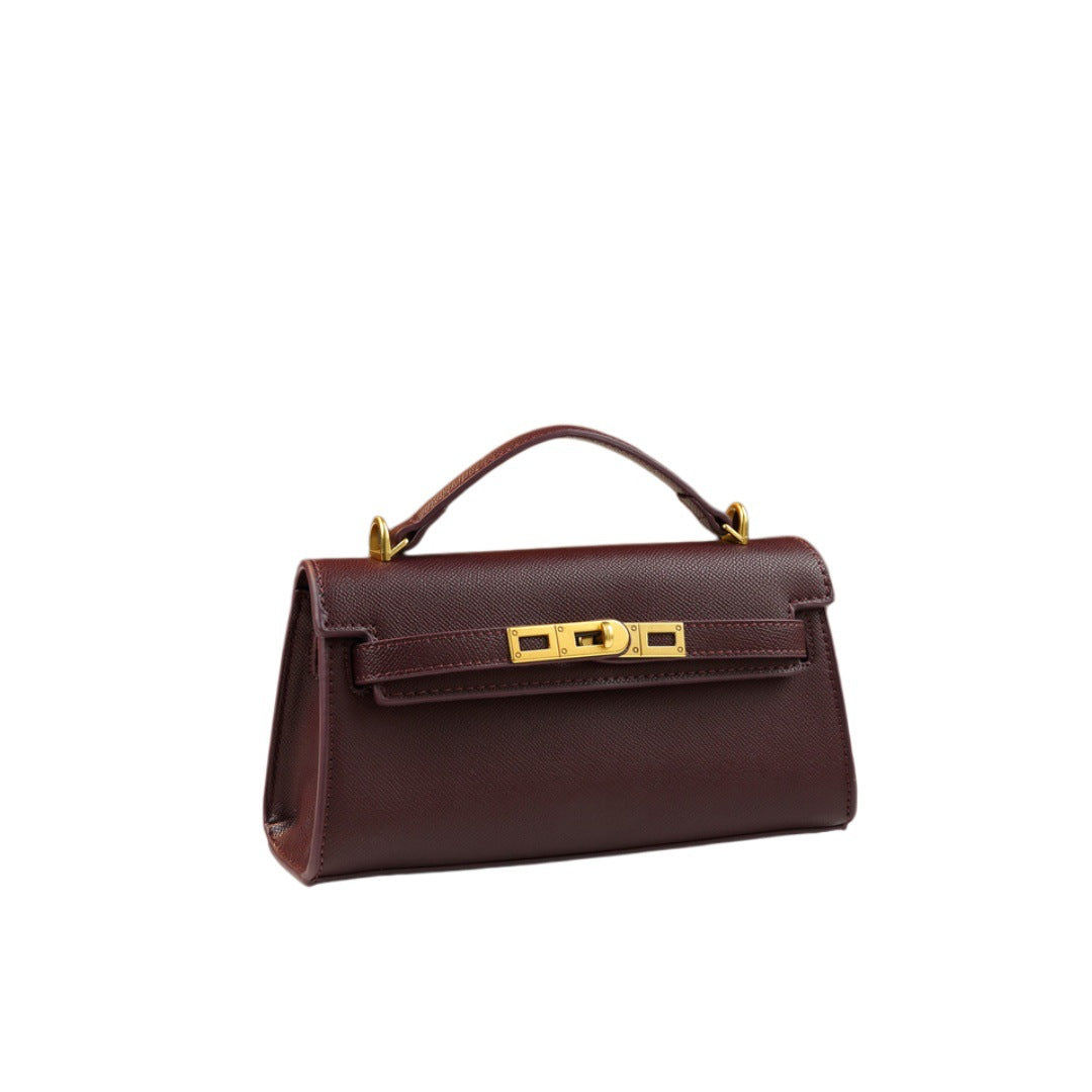 Chic Korean Style Light Luxury Croc-Effect Kelly-Inspired Handbag for Women, A Small Exquisite Top-Handle Bag with Turn-Lock Design & Premium Feel