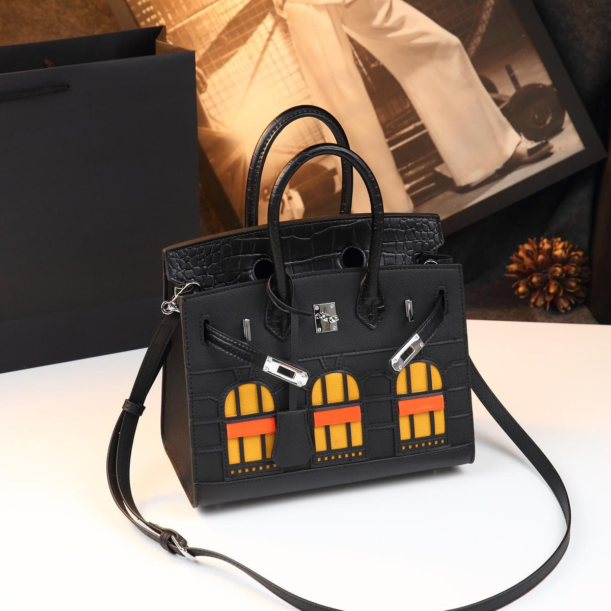 Chic Croc-Embossed Birkin-Inspired Tote Bag for Women, Premium Genuine Leather Top-Handle Shoulder Crossbody Handbag with Sophisticated Elegant Design, Trendy Everyday Purse