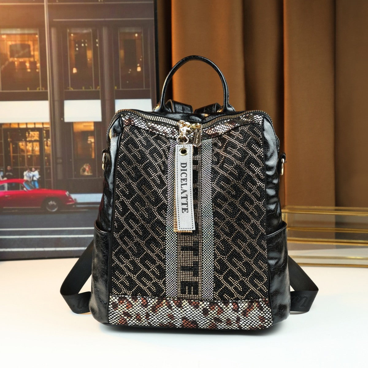 Rhinestone Embellished Square Tote Bag for Women Casual Backpack Shoulder Crossbody Purse, Sparkling Crystal Accents with Versatile Everyday Design