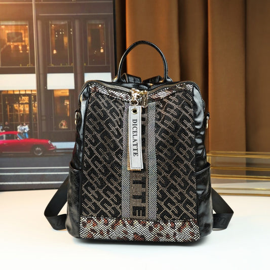 Rhinestone Embellished Square Tote Bag for Women Casual Backpack Shoulder Crossbody Purse, Sparkling Crystal Accents with Versatile Everyday Design