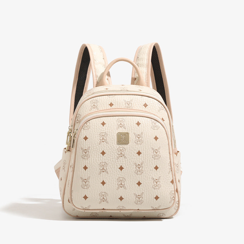 Genuine Soft Leather Large Capacity Backpack for Women, New Trendy Printed Travel Commute Daypack, Casual Everyday Bag for Ladies