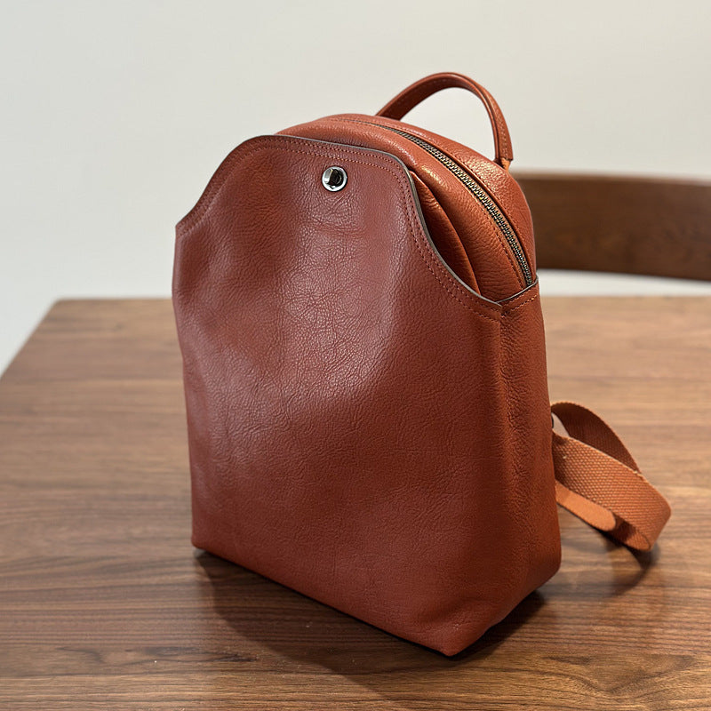 Genuine Top Layer Cowhide Soft Leather Backpack for Women, Minimalist Large Capacity Commute Travel Daypack, Versatile Fashionable Casual School Bag for Ladies