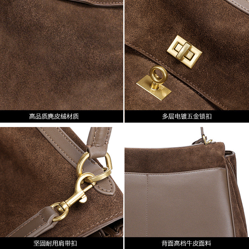 Suede Tote Bag for Women Large Capacity Vintage Shoulder Handbag, Elegant Stylish Purse with Soft Luxurious Texture