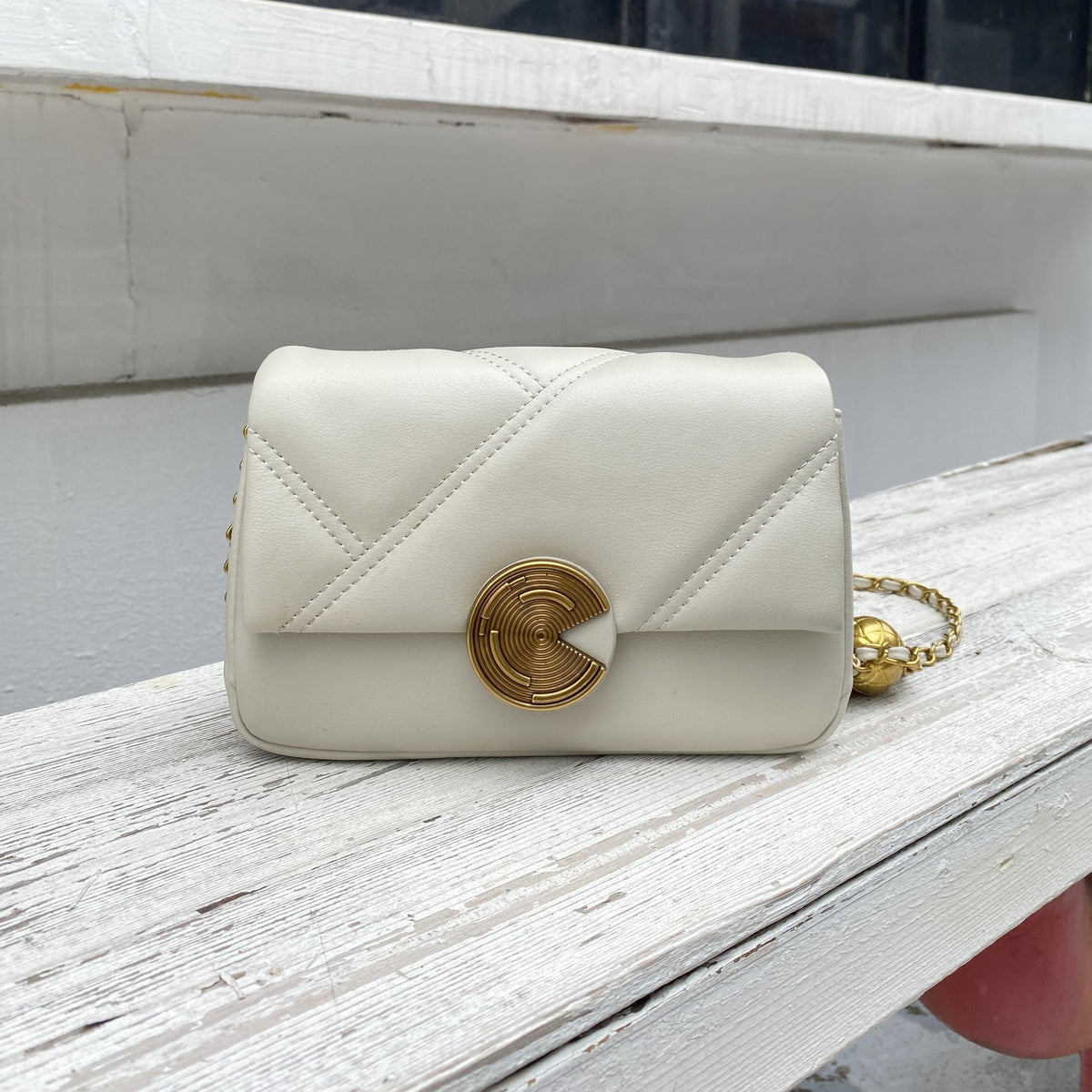 Genuine Cowhide Quilted Gold Ball Chain Small Square Bag for Women, New Light Luxury Vintage Office Shoulder Crossbody Purse, Trendy Handbag for Ladies