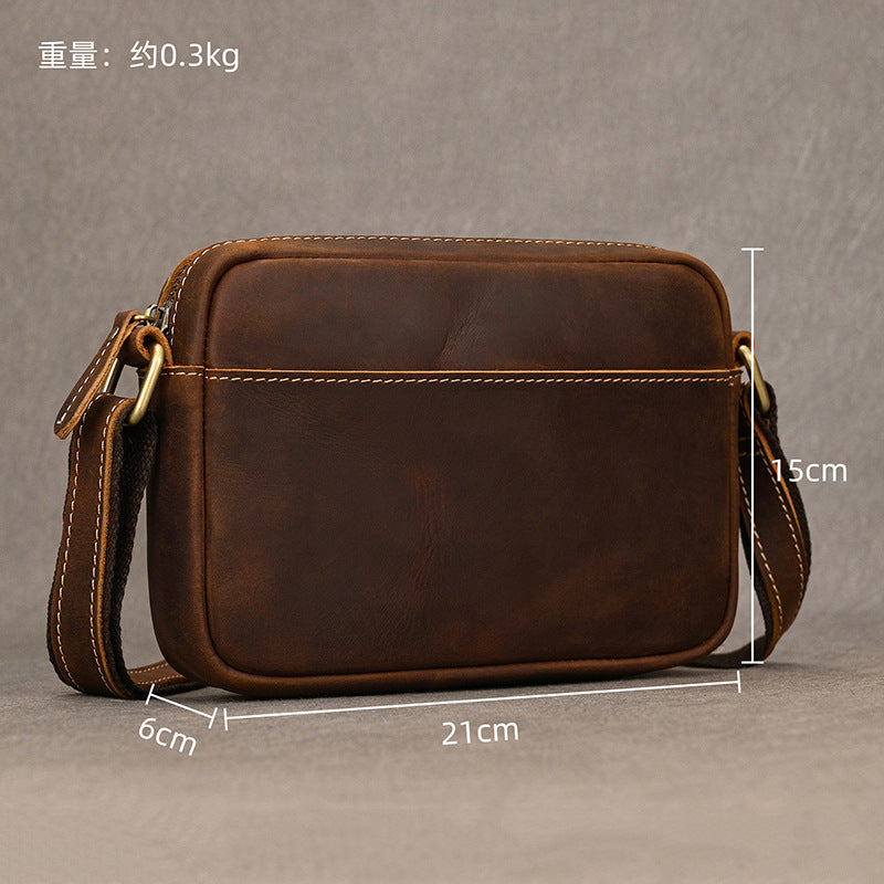 Genuine Top Layer Cowhide Small Square Bag for Men, Lightweight Casual Crossbody Shoulder Purse, Outdoor Phone Umbrella Pouch for Gentlemen